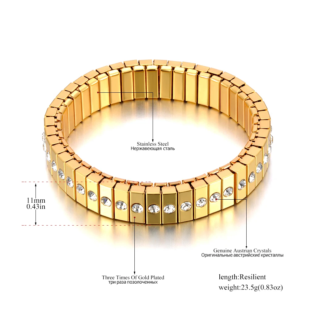 Lokaer 316L Stainless Steel CZ Crystal Elasticity Chain Bracelets For Women Real Gold Plated Trendy Waterproof Jewelry B23138