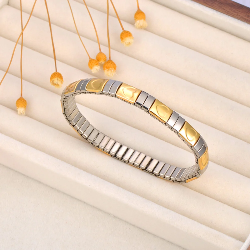 Lokaer 316L Stainless Steel CZ Crystal Elasticity Chain Bracelets For Women Real Gold Plated Trendy Waterproof Jewelry B23138