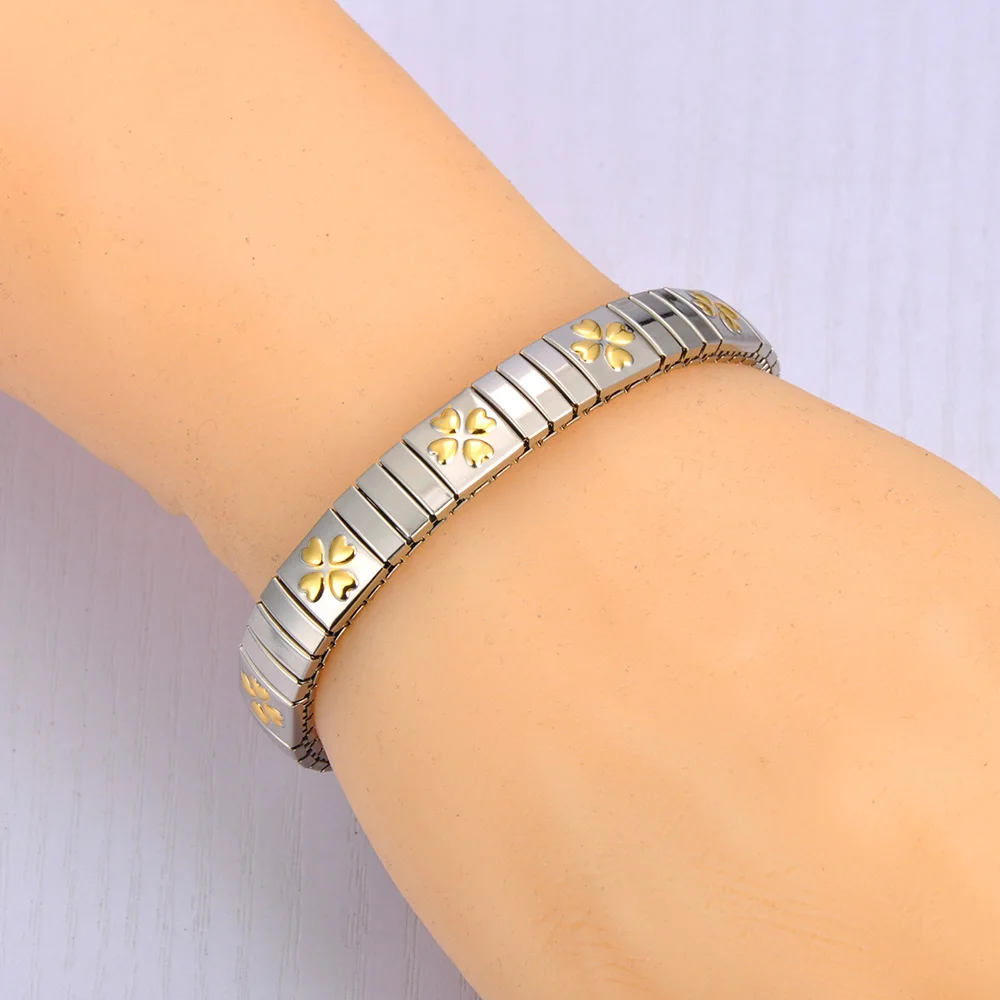 Lokaer 316L Stainless Steel CZ Crystal Elasticity Chain Bracelets For Women Real Gold Plated Trendy Waterproof Jewelry B23138