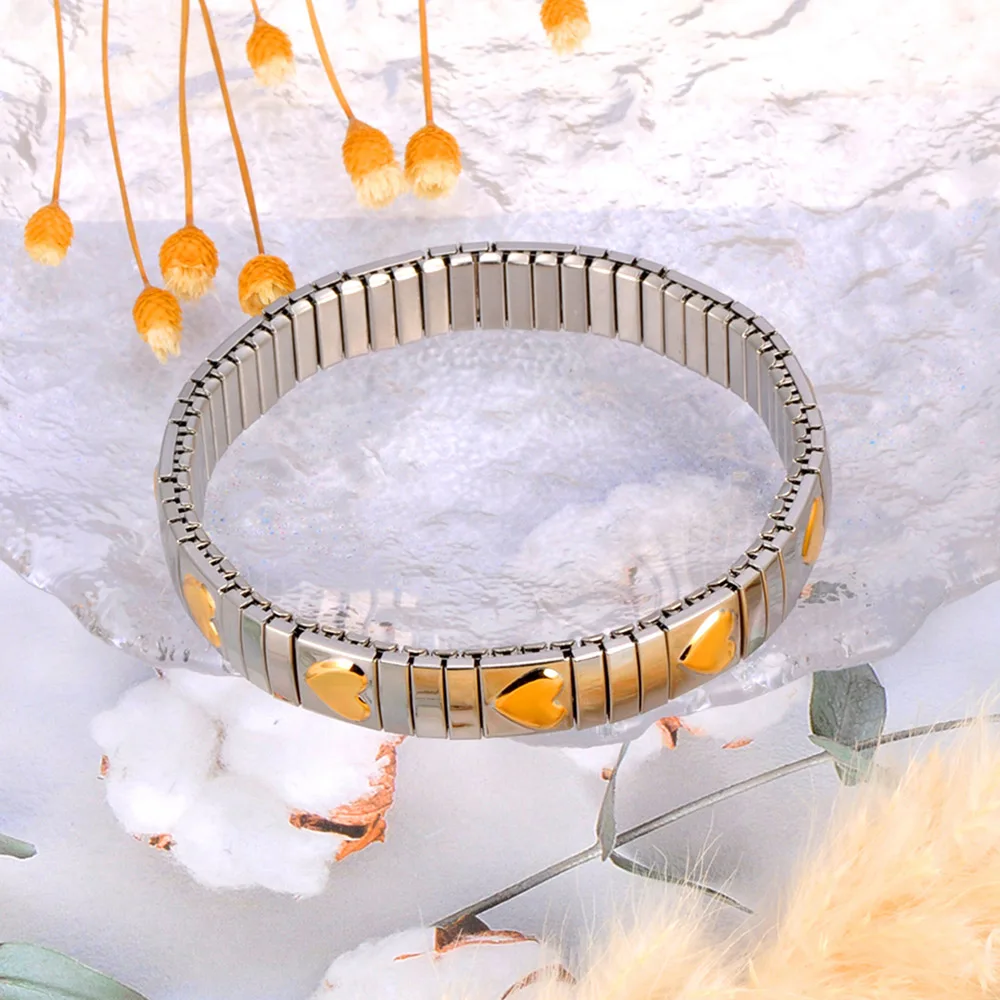 Lokaer 316L Stainless Steel CZ Crystal Elasticity Chain Bracelets For Women Real Gold Plated Trendy Waterproof Jewelry B23138