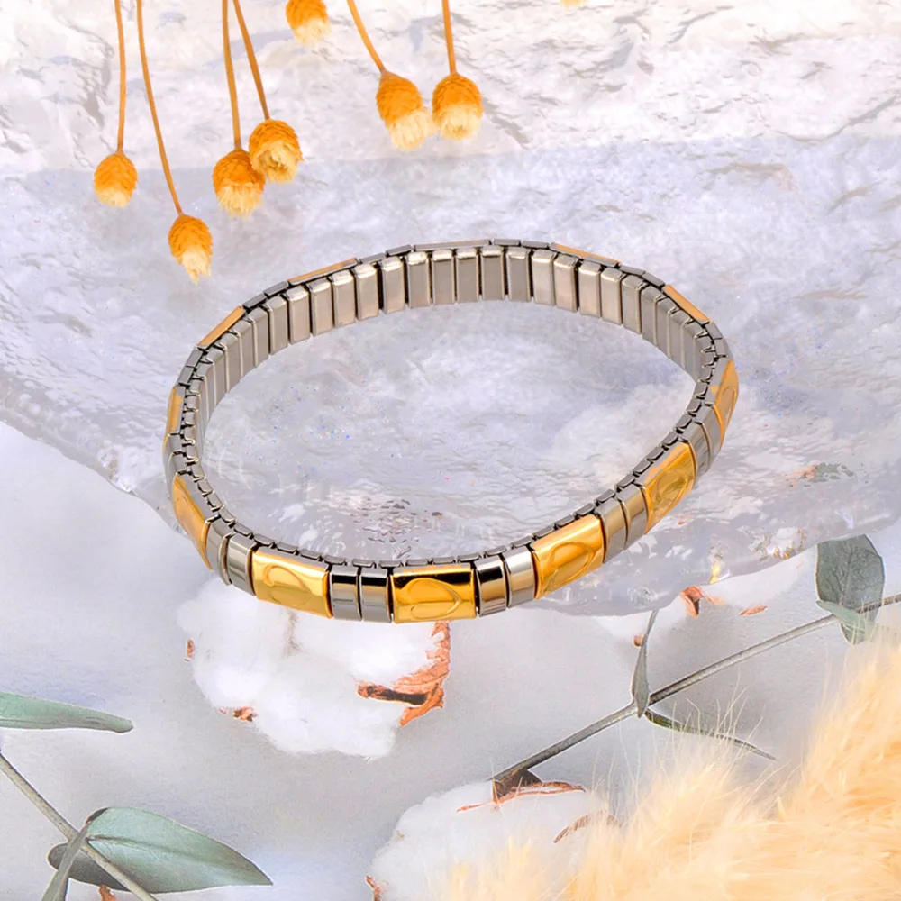 Lokaer 316L Stainless Steel CZ Crystal Elasticity Chain Bracelets For Women Real Gold Plated Trendy Waterproof Jewelry B23138