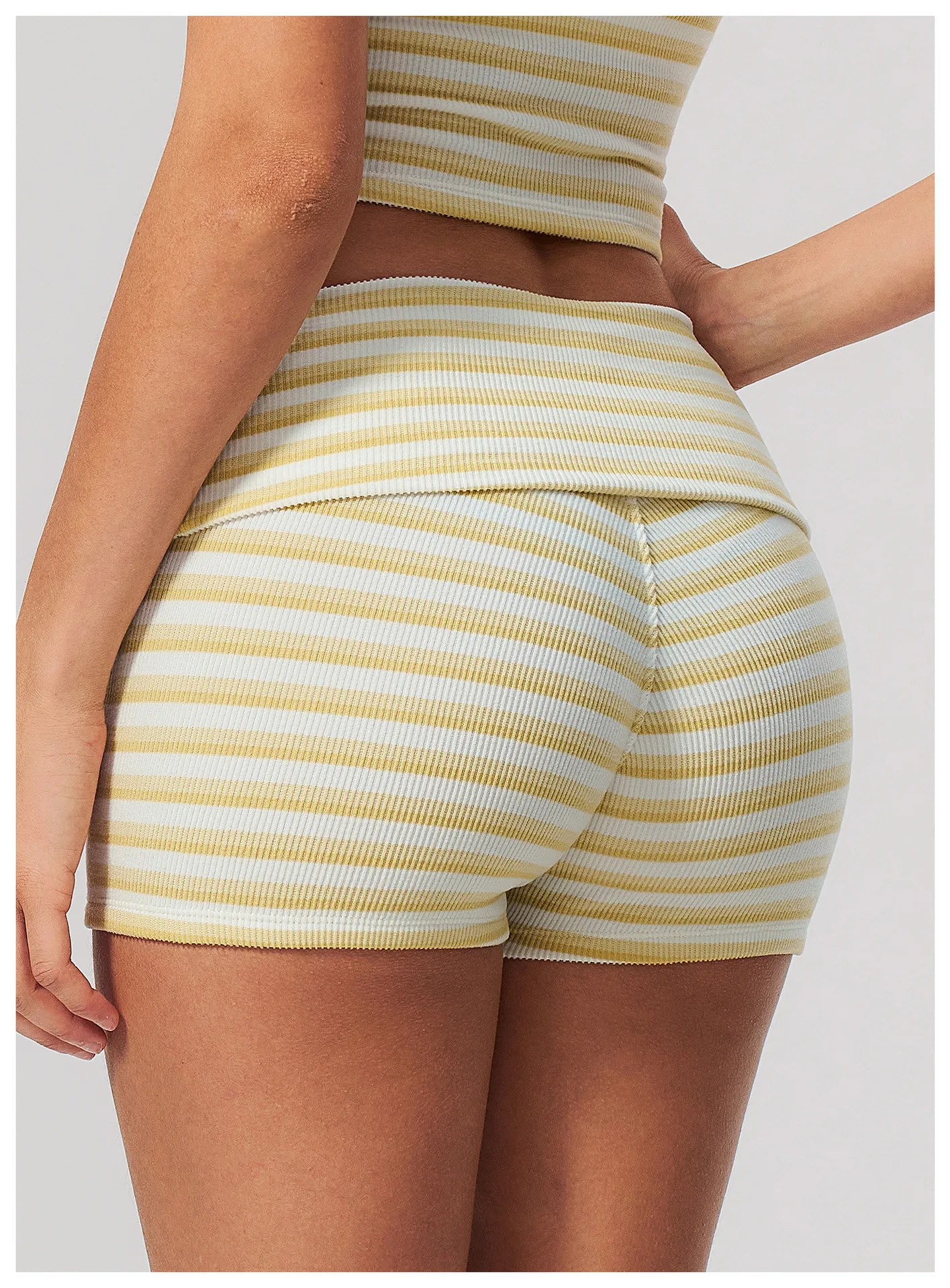 Stripes Yoga Shorts Women's Fold Over Waist Gym Fitness Short Tights Tummy Control Workout Fitness Shorts Female Pilates Tights