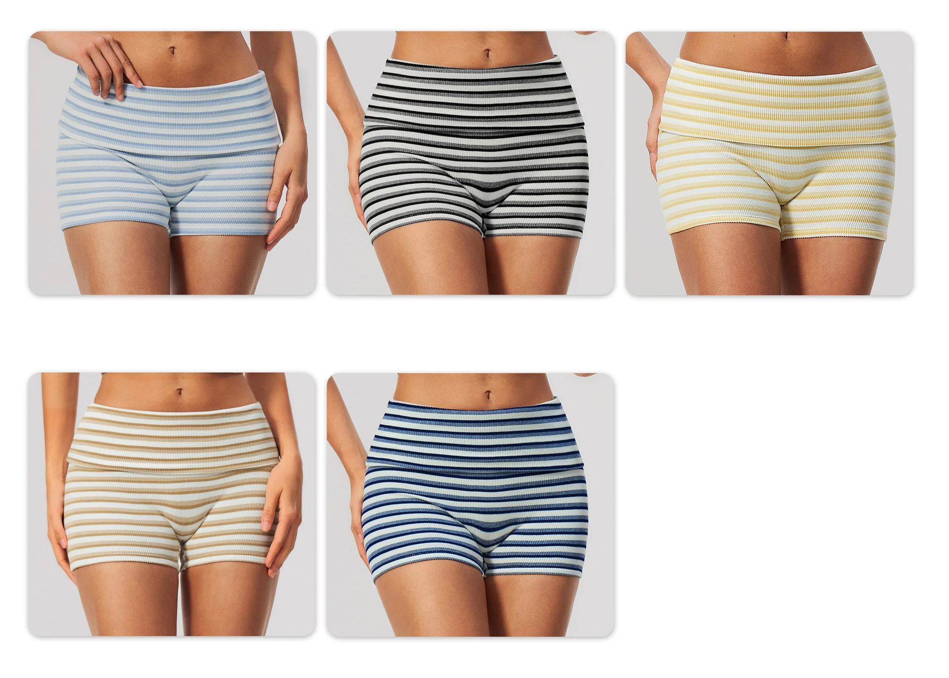 Stripes Yoga Shorts Women's Fold Over Waist Gym Fitness Short Tights Tummy Control Workout Fitness Shorts Female Pilates Tights
