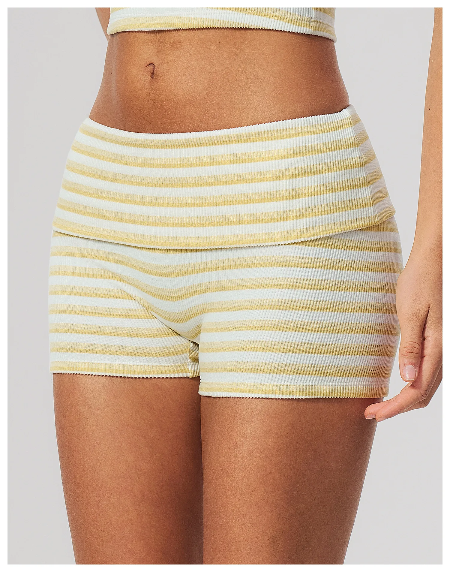 Stripes Yoga Shorts Women's Fold Over Waist Gym Fitness Short Tights Tummy Control Workout Fitness Shorts Female Pilates Tights