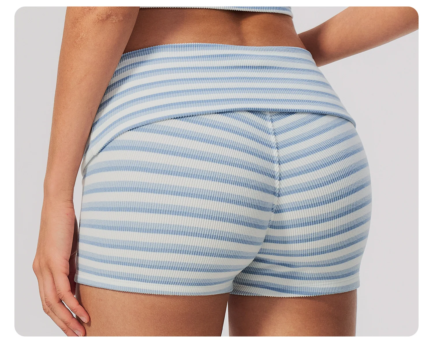 Stripes Yoga Shorts Women's Fold Over Waist Gym Fitness Short Tights Tummy Control Workout Fitness Shorts Female Pilates Tights