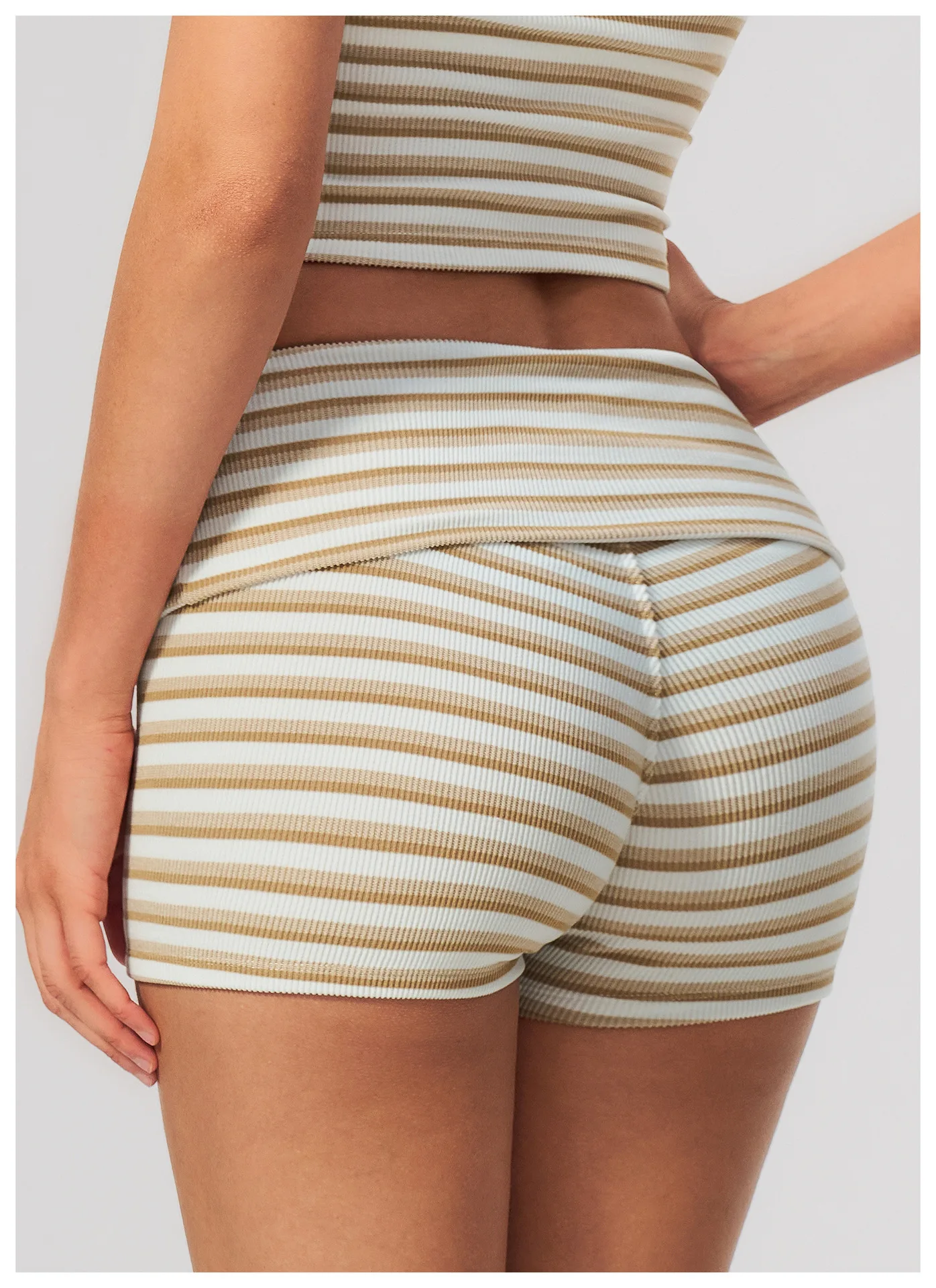 Stripes Yoga Shorts Women's Fold Over Waist Gym Fitness Short Tights Tummy Control Workout Fitness Shorts Female Pilates Tights
