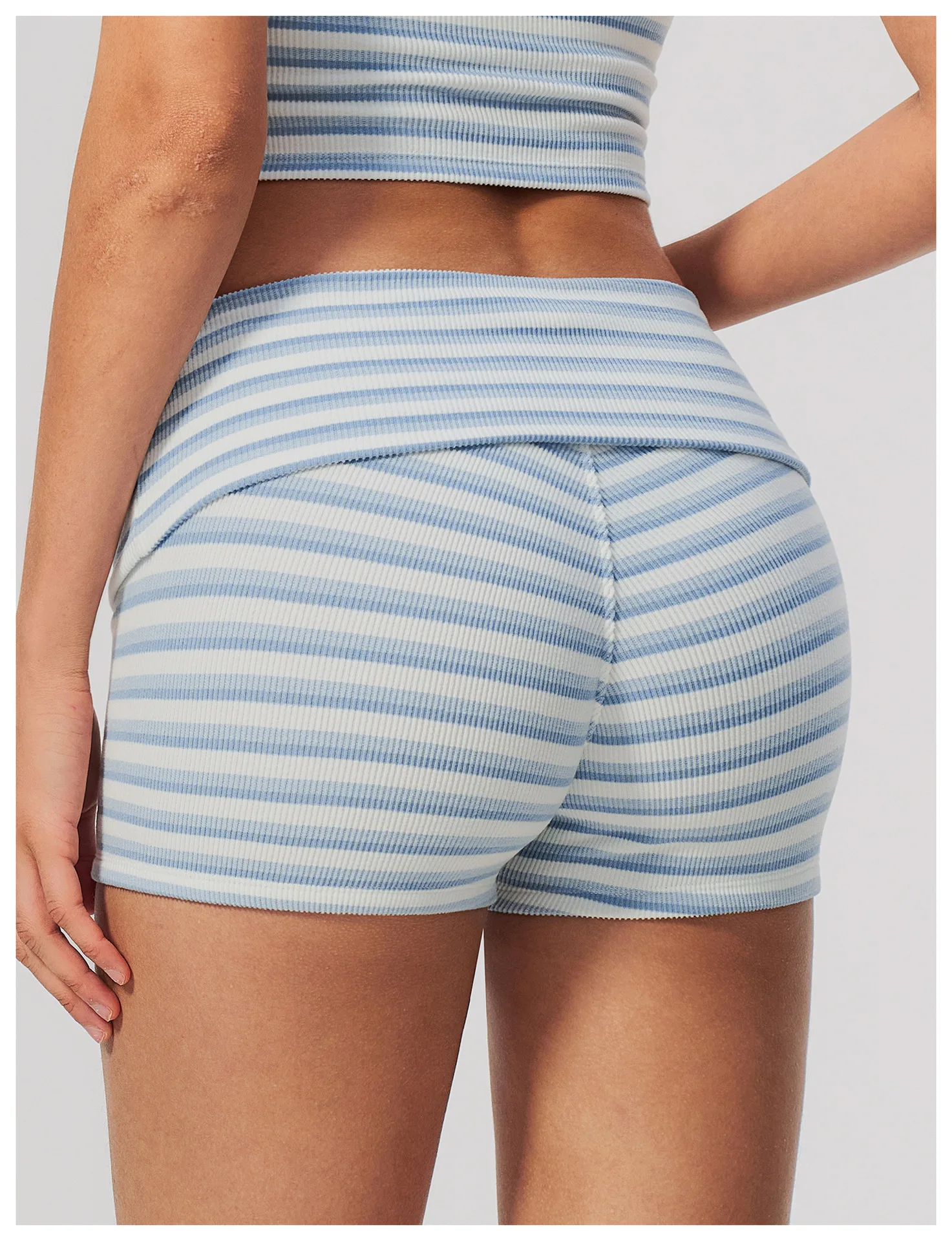 Stripes Yoga Shorts Women's Fold Over Waist Gym Fitness Short Tights Tummy Control Workout Fitness Shorts Female Pilates Tights