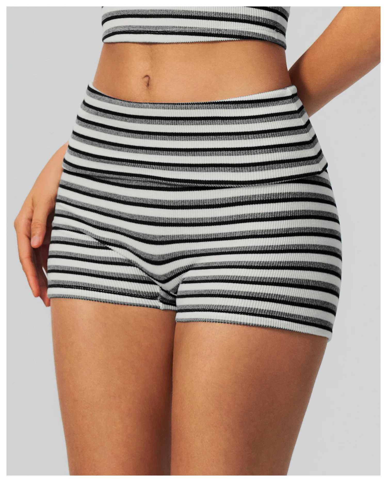 Stripes Yoga Shorts Women's Fold Over Waist Gym Fitness Short Tights Tummy Control Workout Fitness Shorts Female Pilates Tights