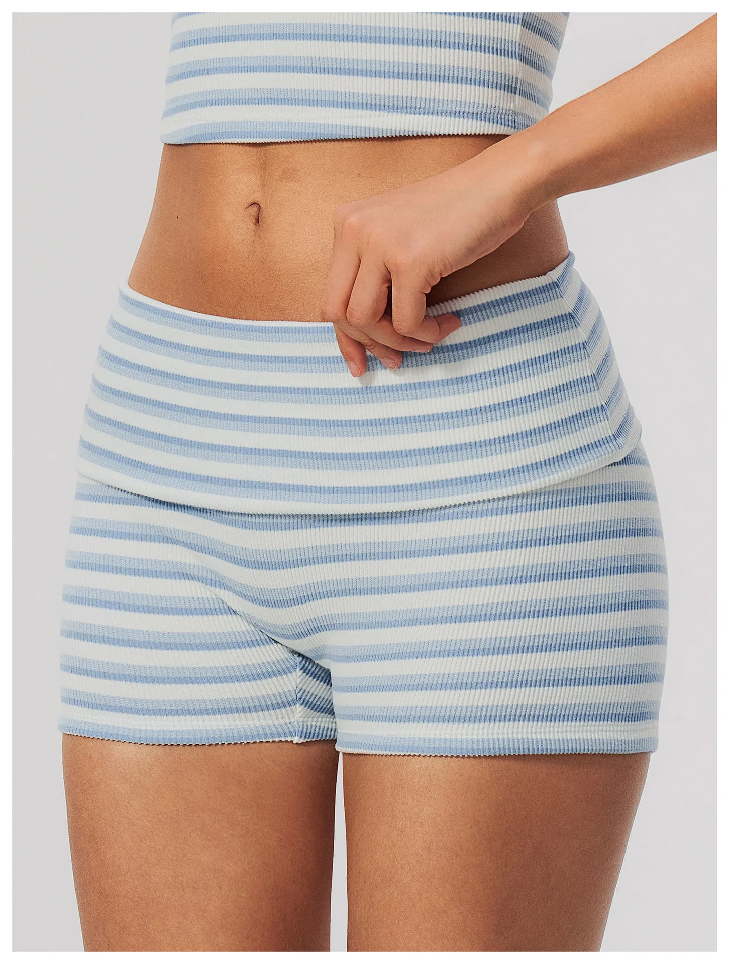 Stripes Yoga Shorts Women's Fold Over Waist Gym Fitness Short Tights Tummy Control Workout Fitness Shorts Female Pilates Tights