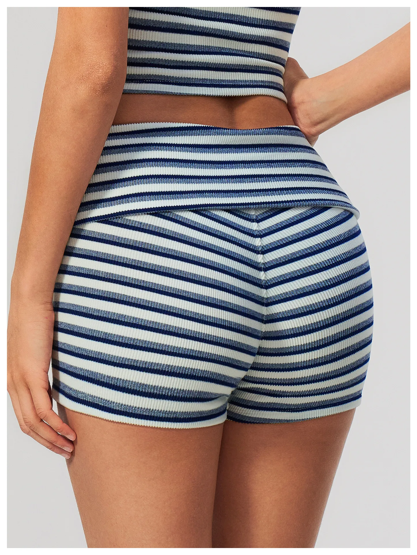 Stripes Yoga Shorts Women's Fold Over Waist Gym Fitness Short Tights Tummy Control Workout Fitness Shorts Female Pilates Tights