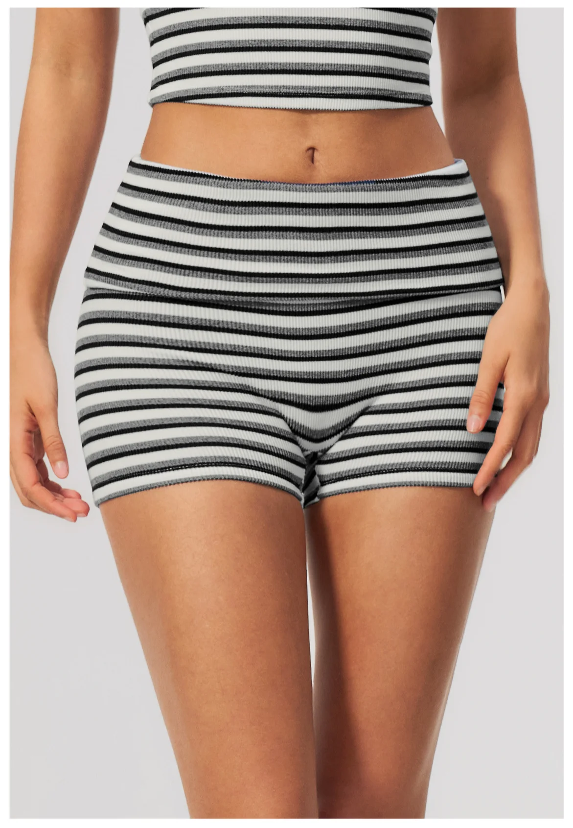 Stripes Yoga Shorts Women's Fold Over Waist Gym Fitness Short Tights Tummy Control Workout Fitness Shorts Female Pilates Tights