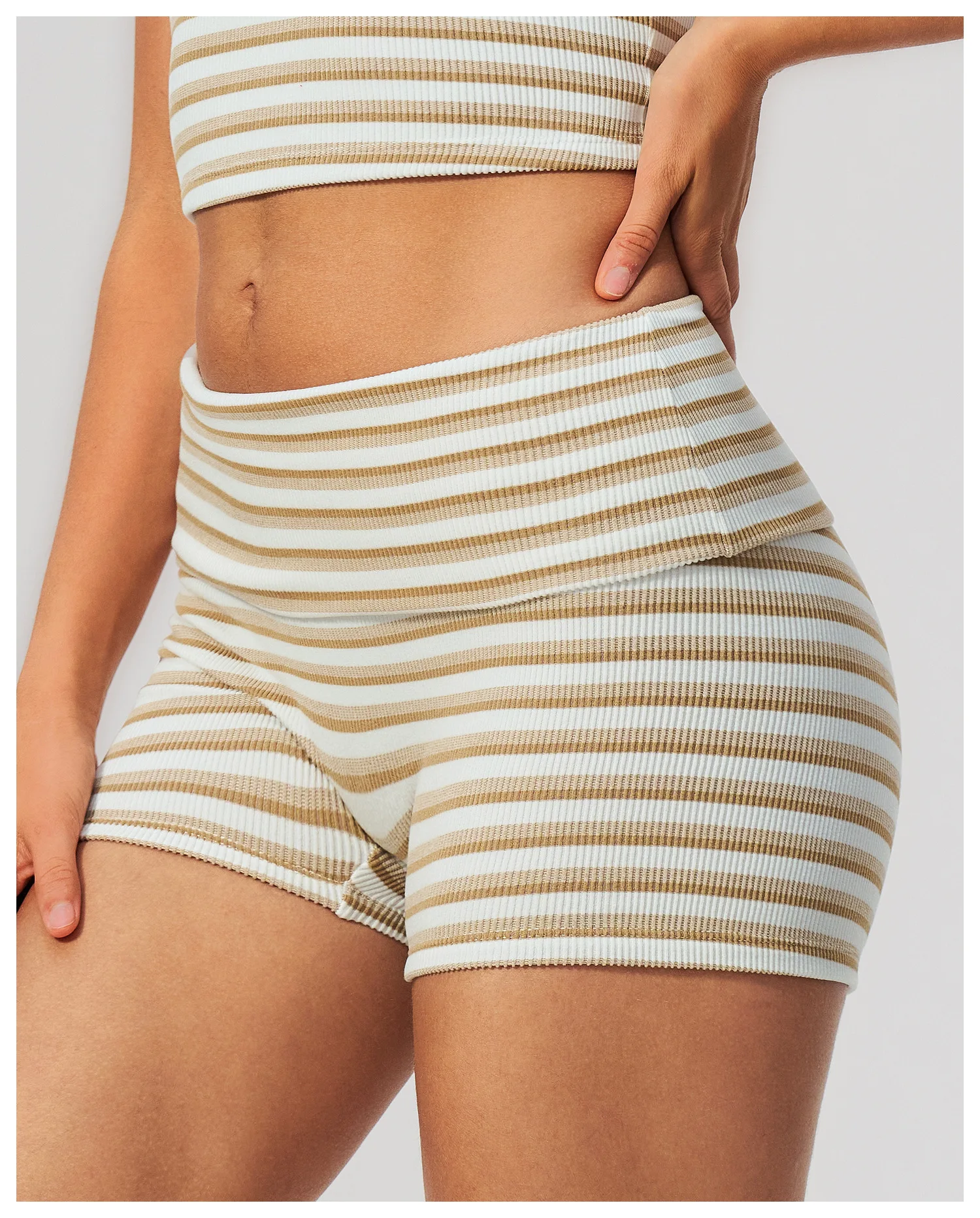Stripes Yoga Shorts Women's Fold Over Waist Gym Fitness Short Tights Tummy Control Workout Fitness Shorts Female Pilates Tights
