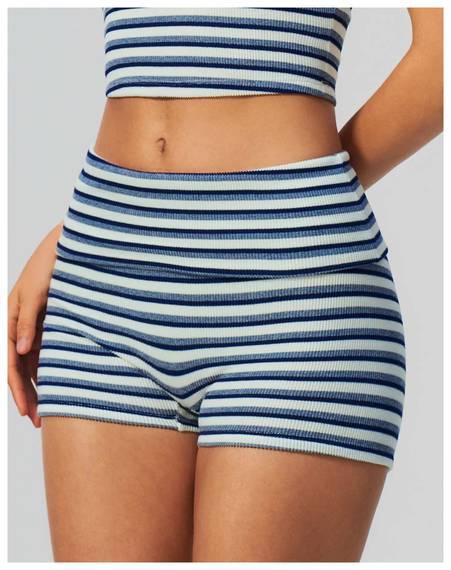 Stripes Yoga Shorts Women's Fold Over Waist Gym Fitness Short Tights Tummy Control Workout Fitness Shorts Female Pilates Tights