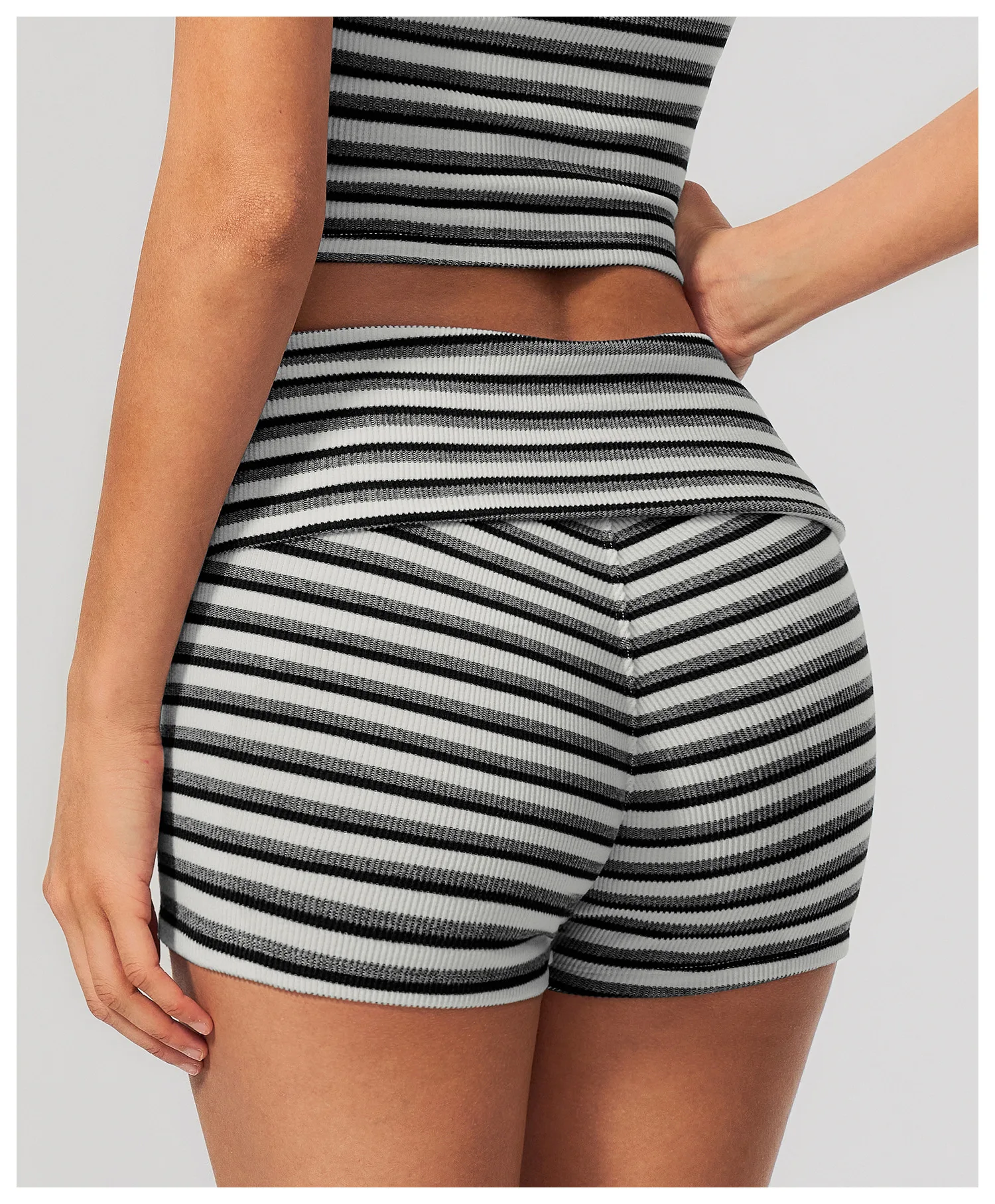 Stripes Yoga Shorts Women's Fold Over Waist Gym Fitness Short Tights Tummy Control Workout Fitness Shorts Female Pilates Tights