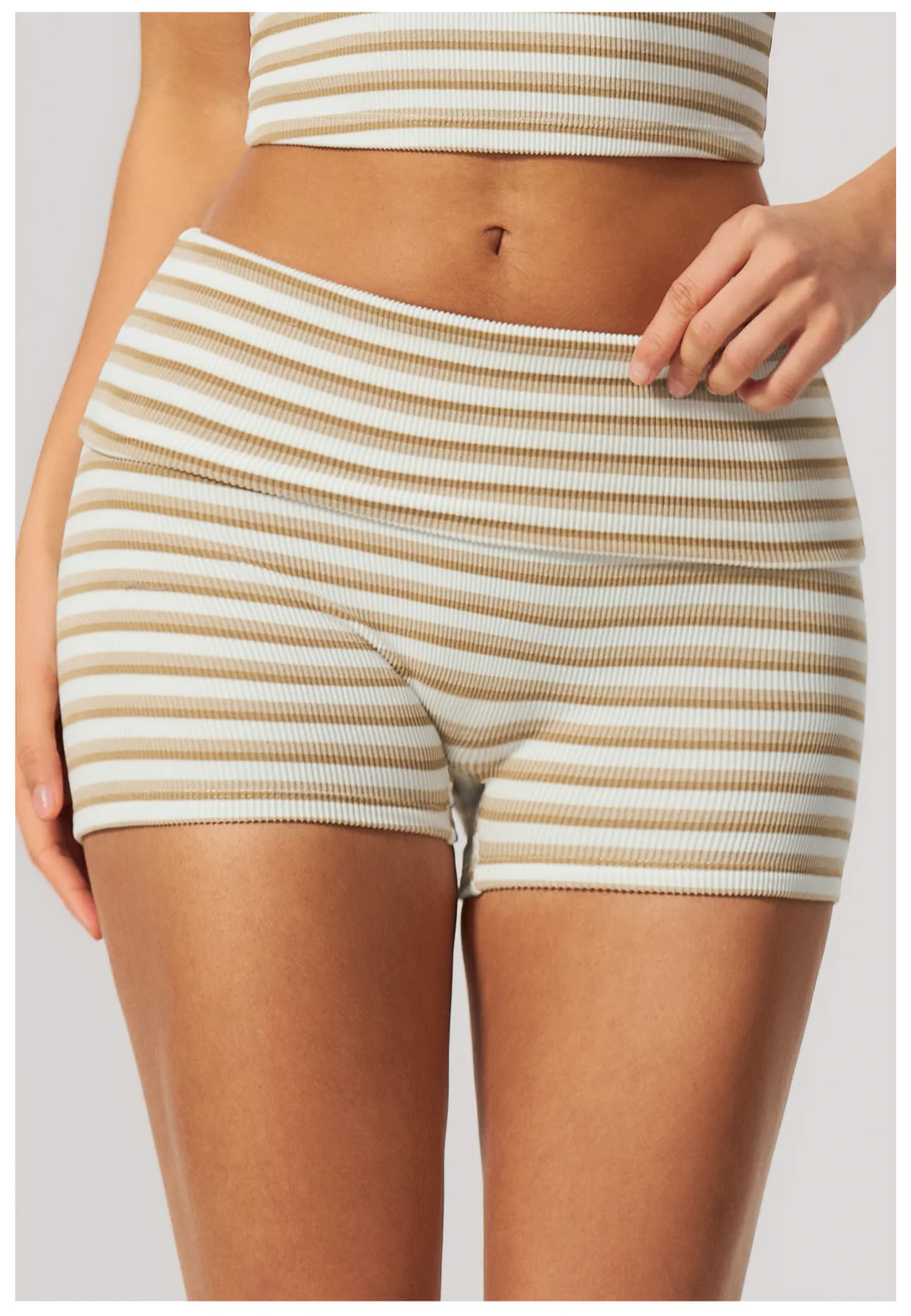Stripes Yoga Shorts Women's Fold Over Waist Gym Fitness Short Tights Tummy Control Workout Fitness Shorts Female Pilates Tights