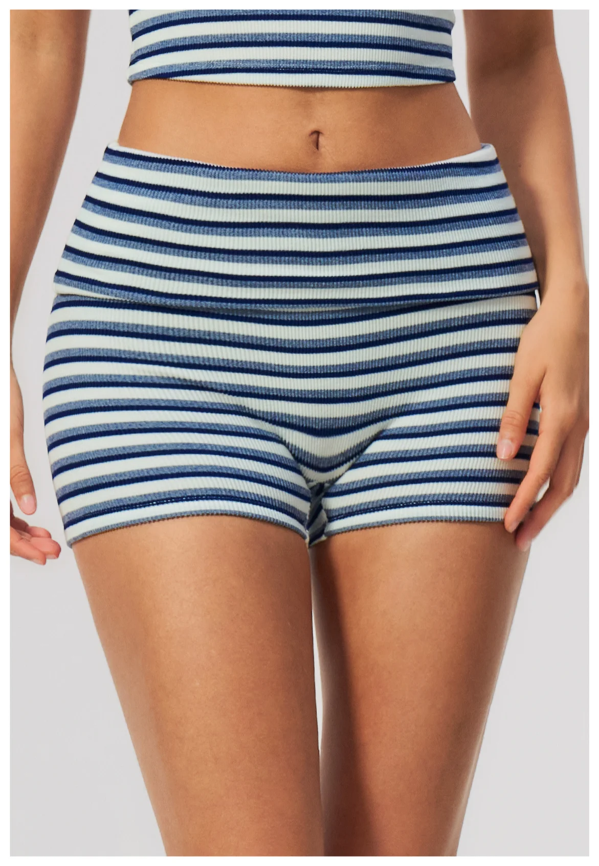 Stripes Yoga Shorts Women's Fold Over Waist Gym Fitness Short Tights Tummy Control Workout Fitness Shorts Female Pilates Tights