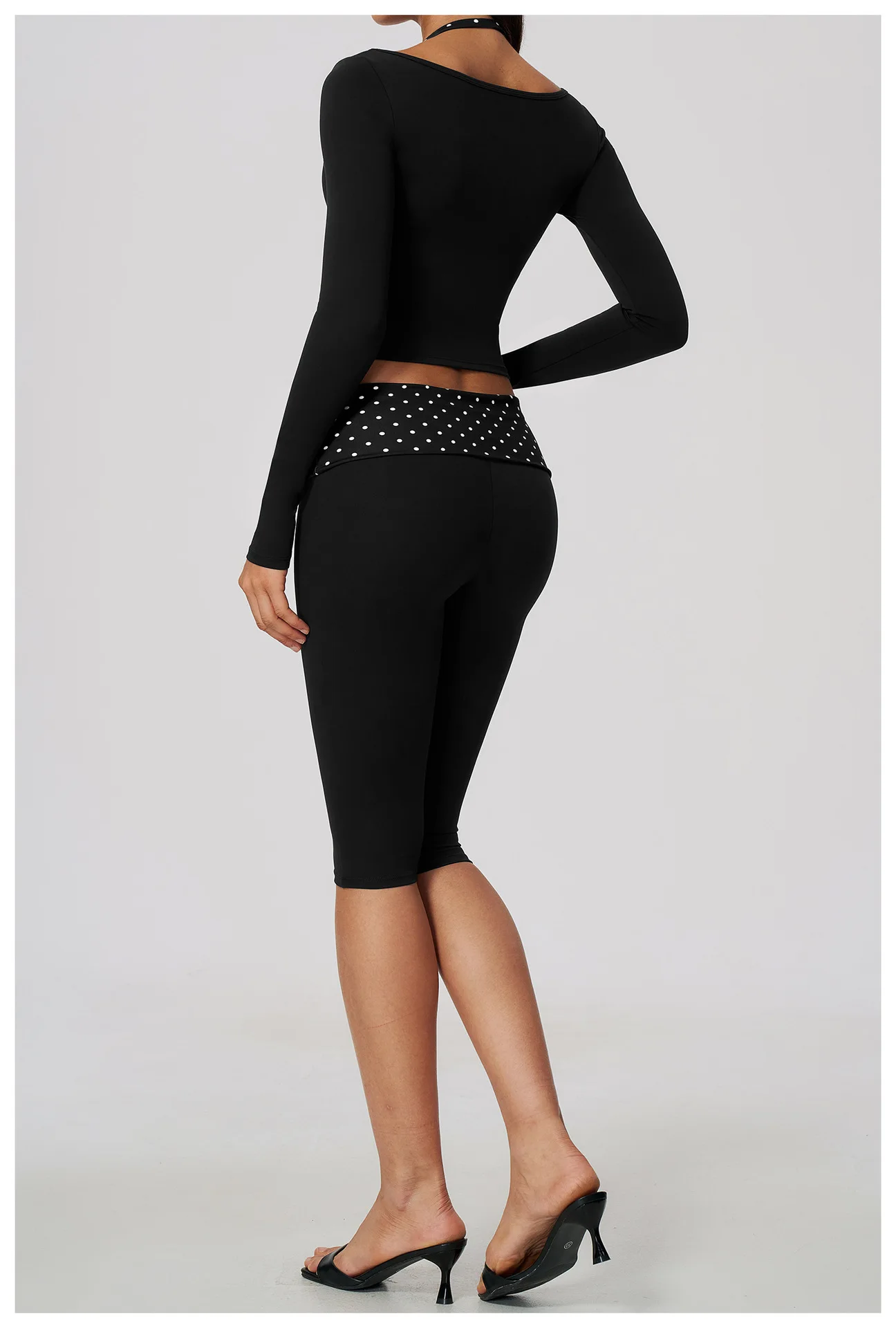 Striped Yoga Set Fitness Suit Gym Clothing Workout Tracksuit Women Sportswear 2 Piece Halter Long Sleeve Active Outfits Training