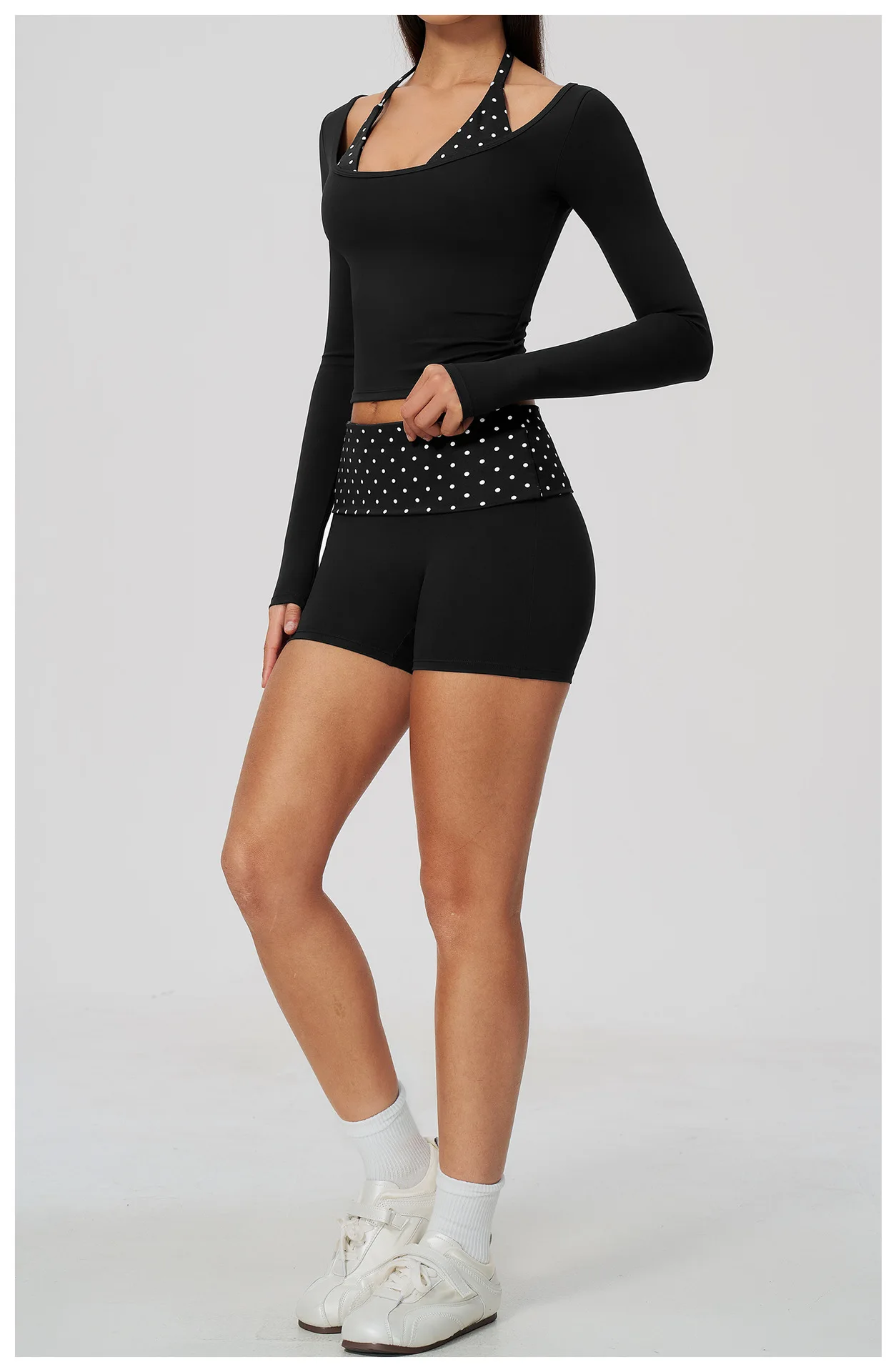 Striped Yoga Set Fitness Suit Gym Clothing Workout Tracksuit Women Sportswear 2 Piece Halter Long Sleeve Active Outfits Training