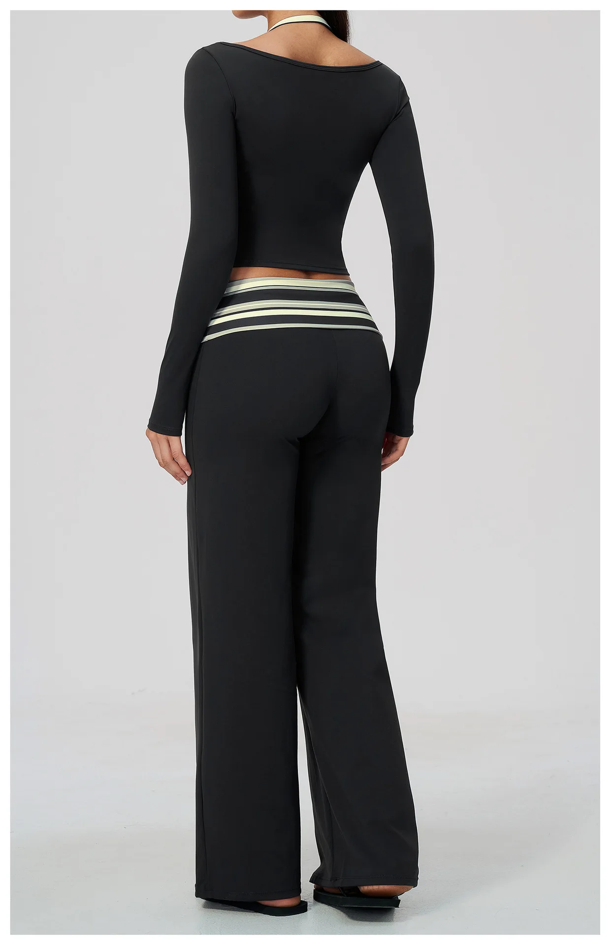Striped Yoga Set Fitness Suit Gym Clothing Workout Tracksuit Women Sportswear 2 Piece Halter Long Sleeve Active Outfits Training