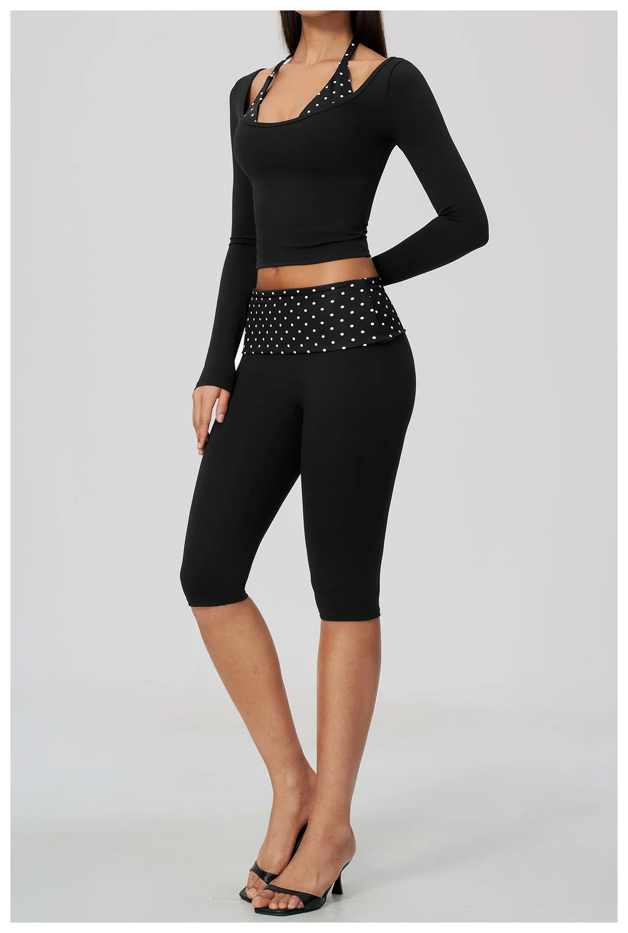 Striped Yoga Set Fitness Suit Gym Clothing Workout Tracksuit Women Sportswear 2 Piece Halter Long Sleeve Active Outfits Training