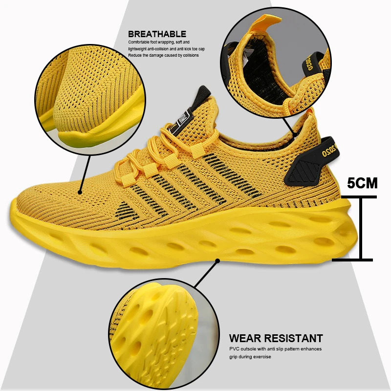 Unisex Men Sneakers Shoes Comfortable Breathable Couple Running Women Tennis Sports Shoe Size 37-47 Yellow Walking Sneaker