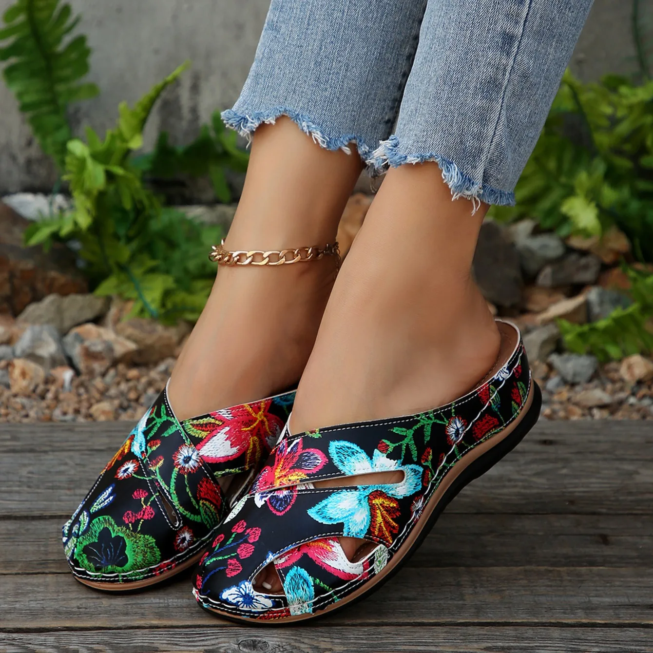 Women Slippers Summer Mixed Colors Outdoor Shoes for Women Casual Beach Large Size Wedge Sandals Fashion Slippers Slides Women