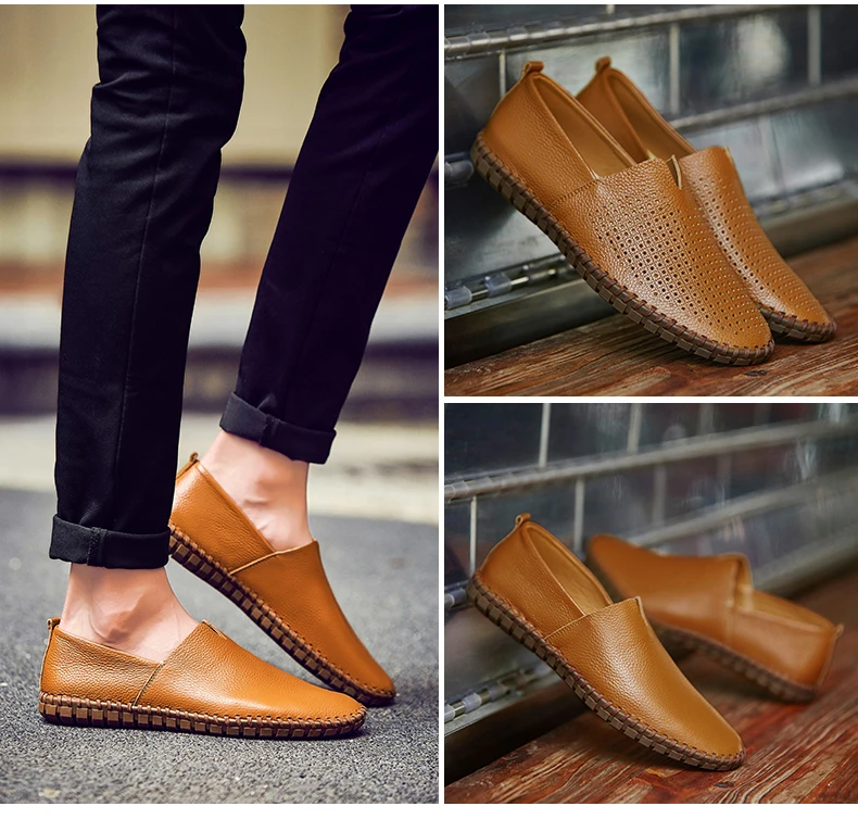 Fashion Men's Driving Shoes Handmade Leather Men Loafers Soft Breathable Men's Casual Shoes Zapatillas Hombre Big Size 38-48