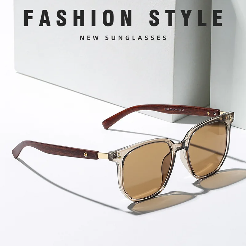 Classic Brown Sunglasses Vintage Aesthetic Square Frame Gradient Lens Wood Texture Eyewear Unisex Sun Glasses Outdoor