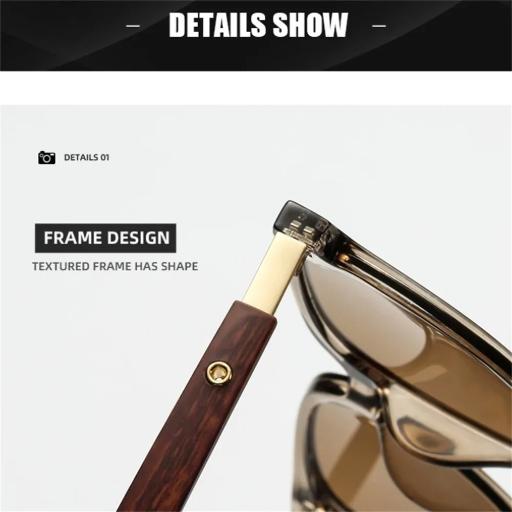 Classic Brown Sunglasses Vintage Aesthetic Square Frame Gradient Lens Wood Texture Eyewear Unisex Sun Glasses Outdoor