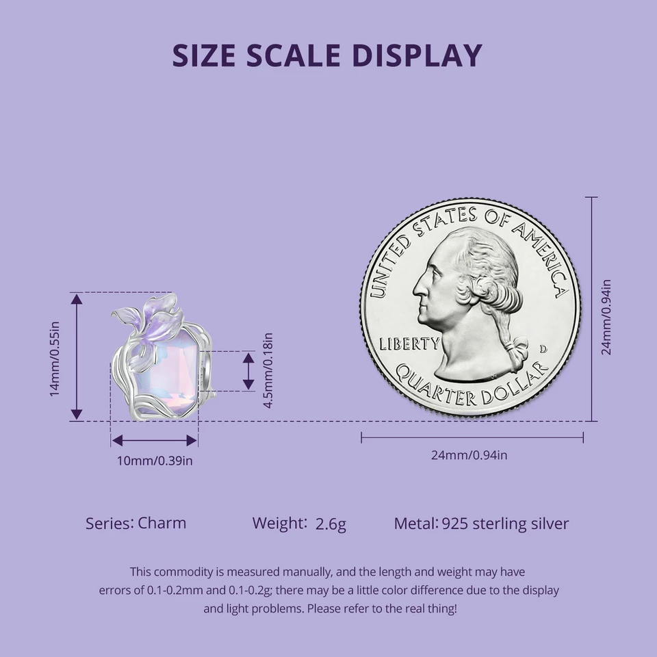 WOSTU 925 Sterling Silver Mystic Butterfly Charm Purple Iris Flower Beads Crystal Pendant Fit DIY Bracelet Necklace Party Gift