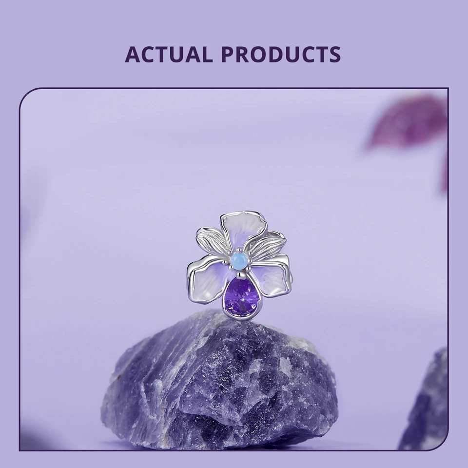 WOSTU 925 Sterling Silver Mystic Butterfly Charm Purple Iris Flower Beads Crystal Pendant Fit DIY Bracelet Necklace Party Gift