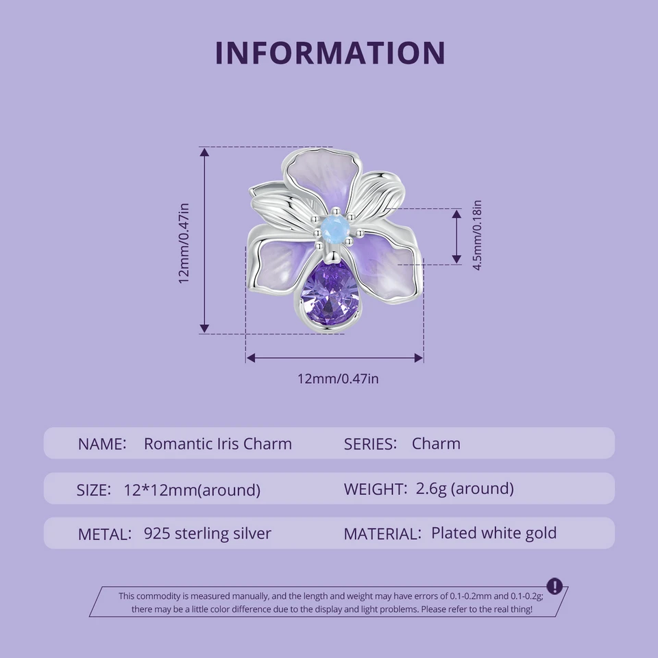 WOSTU 925 Sterling Silver Mystic Butterfly Charm Purple Iris Flower Beads Crystal Pendant Fit DIY Bracelet Necklace Party Gift