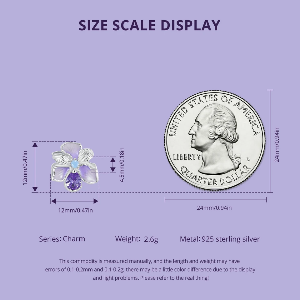 WOSTU 925 Sterling Silver Mystic Butterfly Charm Purple Iris Flower Beads Crystal Pendant Fit DIY Bracelet Necklace Party Gift
