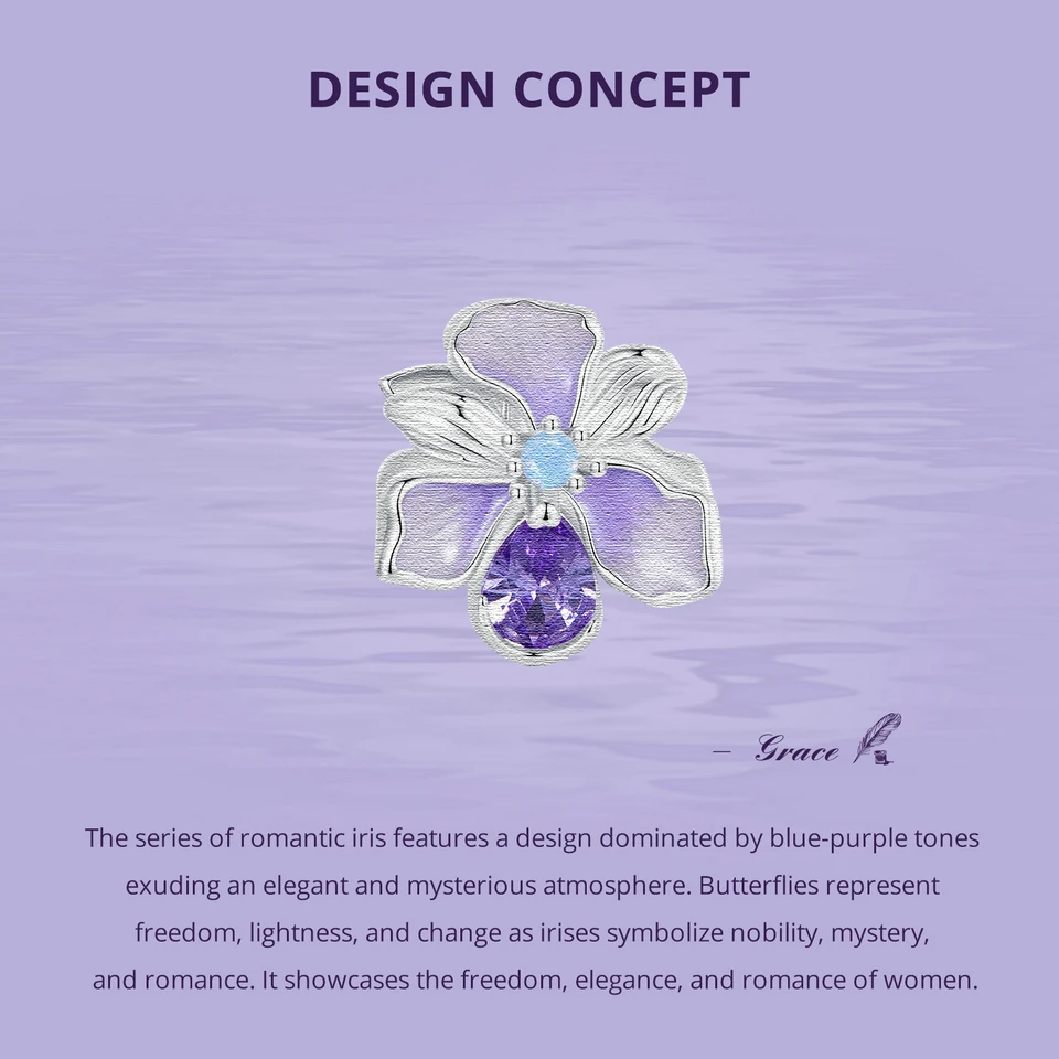 WOSTU 925 Sterling Silver Mystic Butterfly Charm Purple Iris Flower Beads Crystal Pendant Fit DIY Bracelet Necklace Party Gift