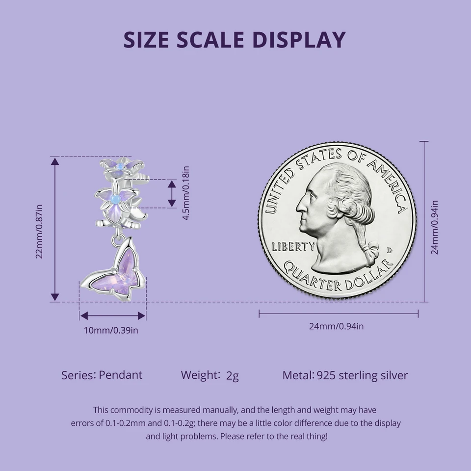 WOSTU 925 Sterling Silver Mystic Butterfly Charm Purple Iris Flower Beads Crystal Pendant Fit DIY Bracelet Necklace Party Gift