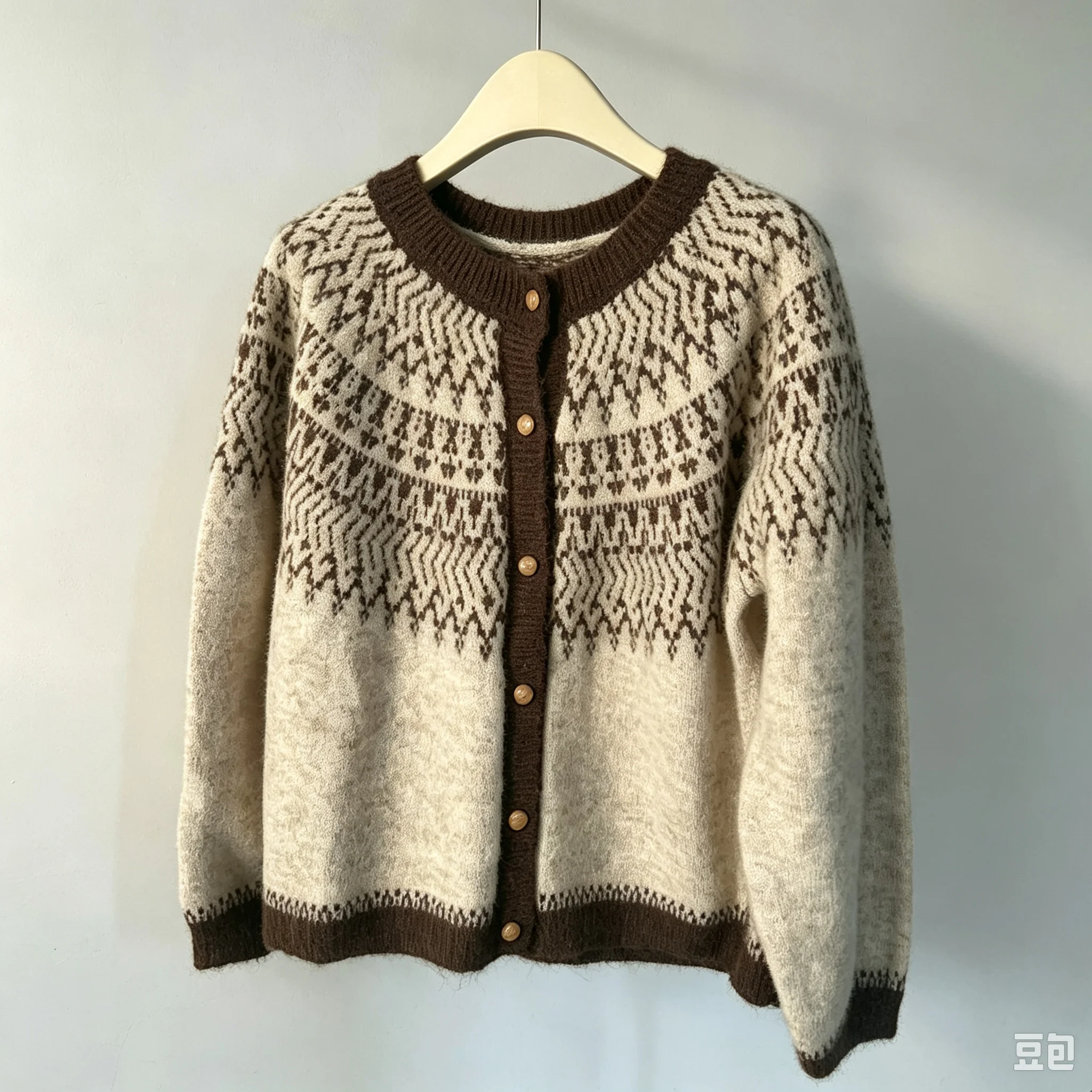 Fair-Isle Retro Jacquard Knitted Cardigan Women Autumn Winter Loose Long Sleeve O-neck Sweater Vintage Color Blocking Knit Coat