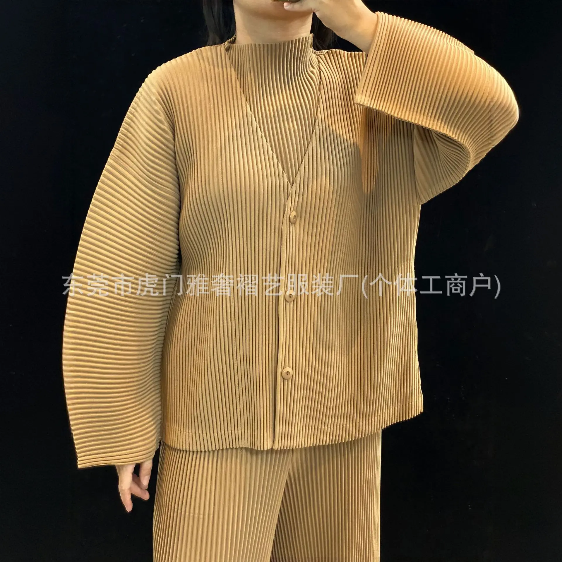 Miyake Women Pleated Knit Cardigan Long Sleeve Top 2026 New Simple Loose Casual Button V-Neck Jacket Commuter Plus Size Clothing