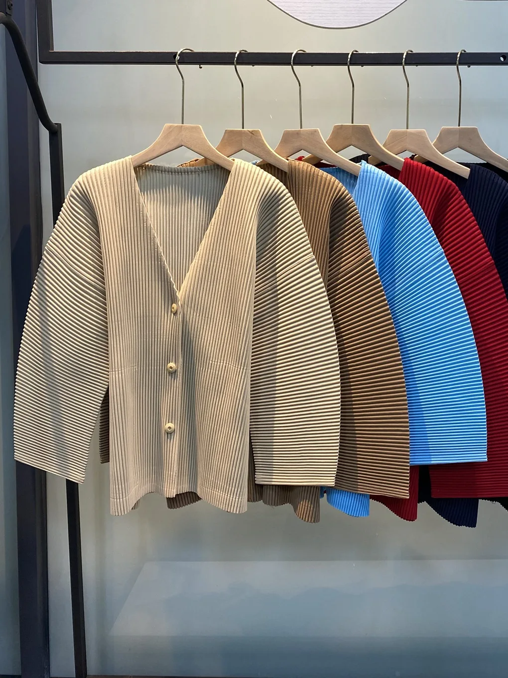 Miyake Women Pleated Knit Cardigan Long Sleeve Top 2026 New Simple Loose Casual Button V-Neck Jacket Commuter Plus Size Clothing