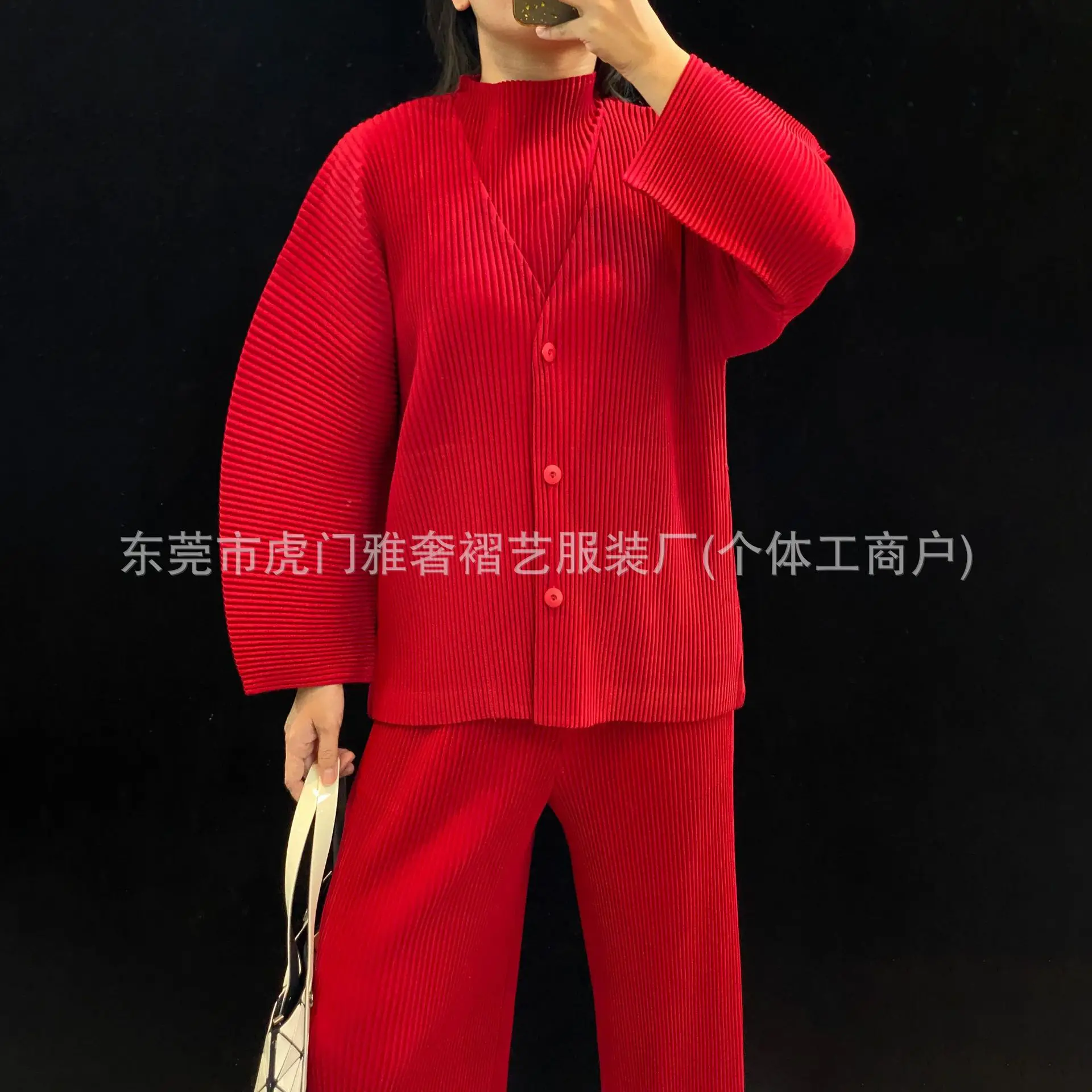 Miyake Women Pleated Knit Cardigan Long Sleeve Top 2026 New Simple Loose Casual Button V-Neck Jacket Commuter Plus Size Clothing