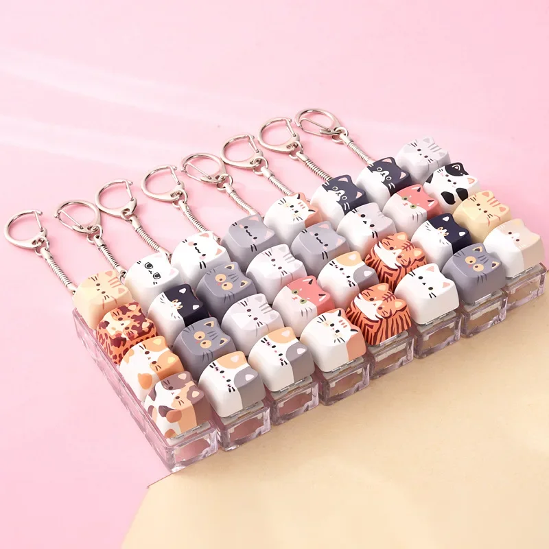 Kawaii Cat Relax 4-Key Keyboard Button Fidget Toy Mini Fidget Keychain Portable Stress Relief Toy Bag Charm Decompression Toy