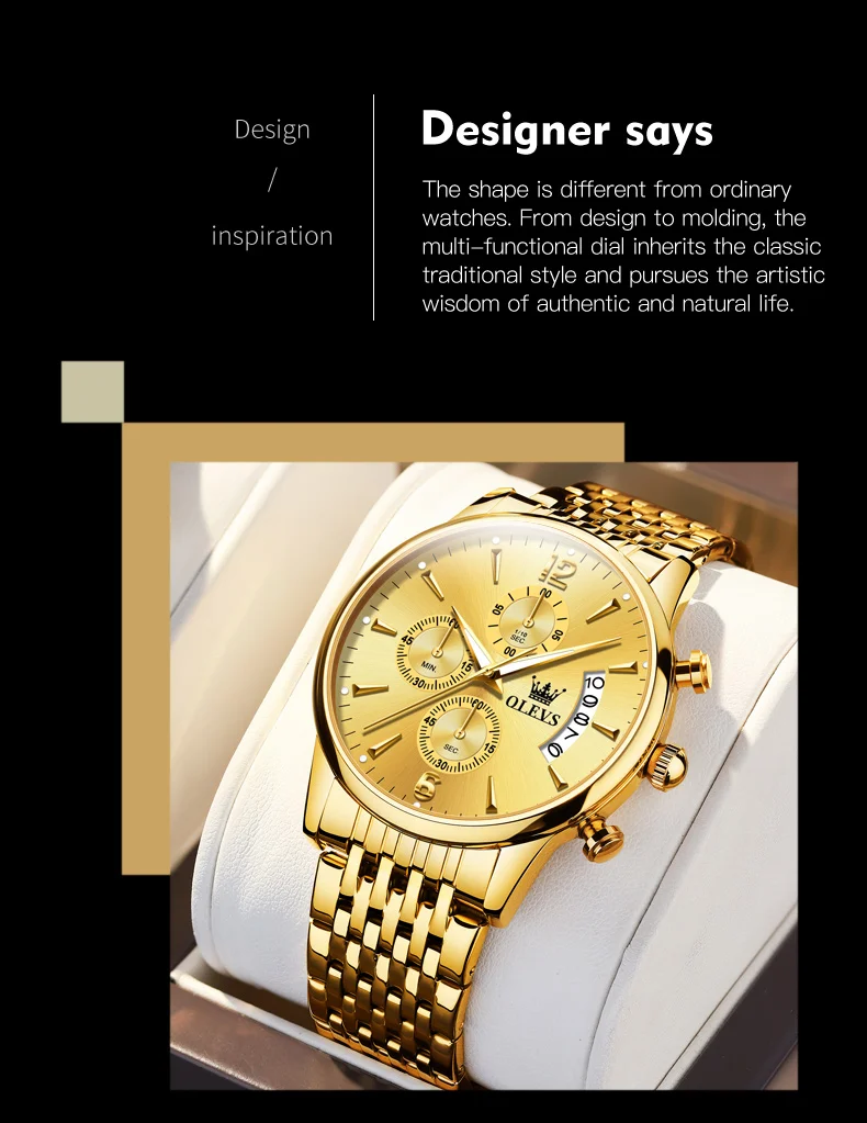 OLEVS Men Watches Top Brand Luxury Watch Waterproof Stainless Steel Men Wristwatch Luminous Quartz Watch Box Gift Set