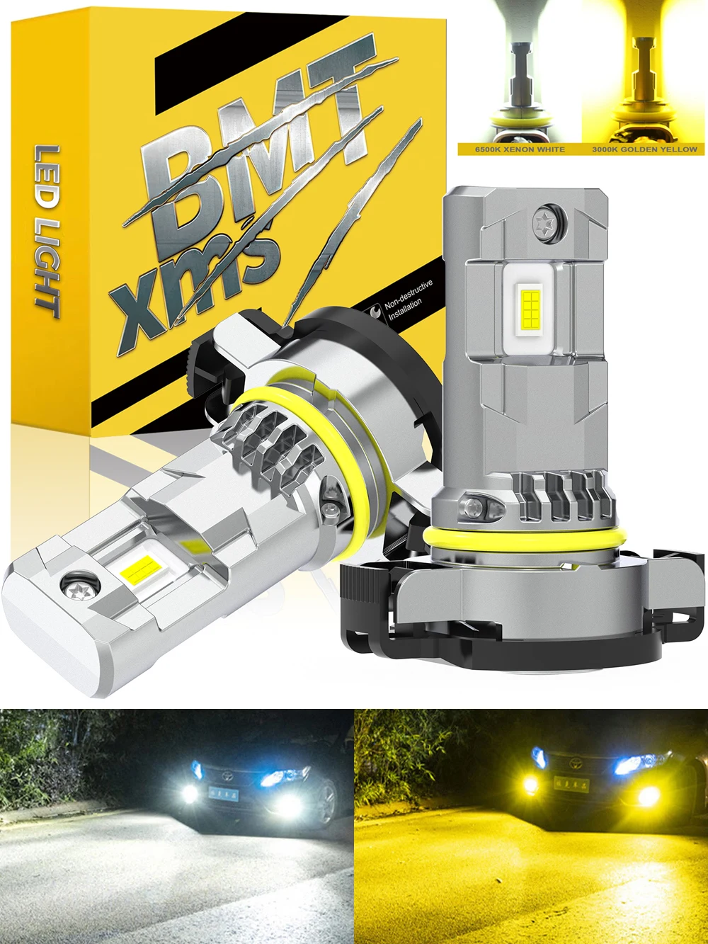 BMTxms 2PCS 2504 PSX24W LED Fog Lights 20000LM 6500K For Jeep Grand Cherokee WK2 Wrangler JK Patriot Dodge Chevrolet 3000K Lamp