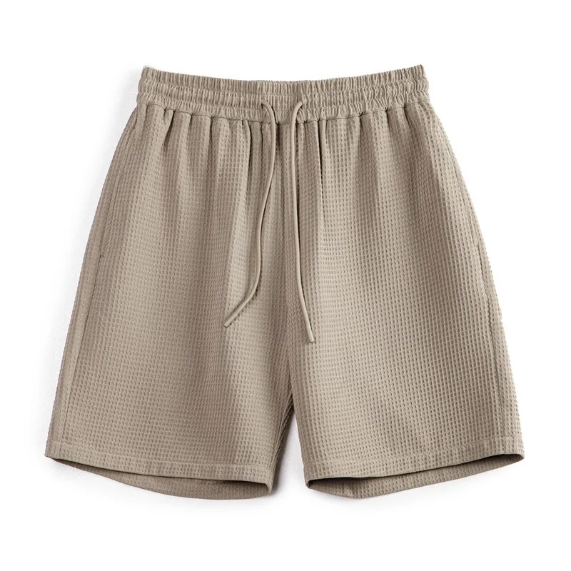 2025 Summer Men's Set New Fashionable Style Simple Waffle Color Solid Color Collar Polo Shirt Short Sleeve Shorts Sports Set