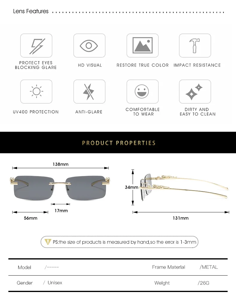 Rimless Glasses Frame Women Men Fashion Cheetah Decoration Business Cool Eyeglasses Frames
