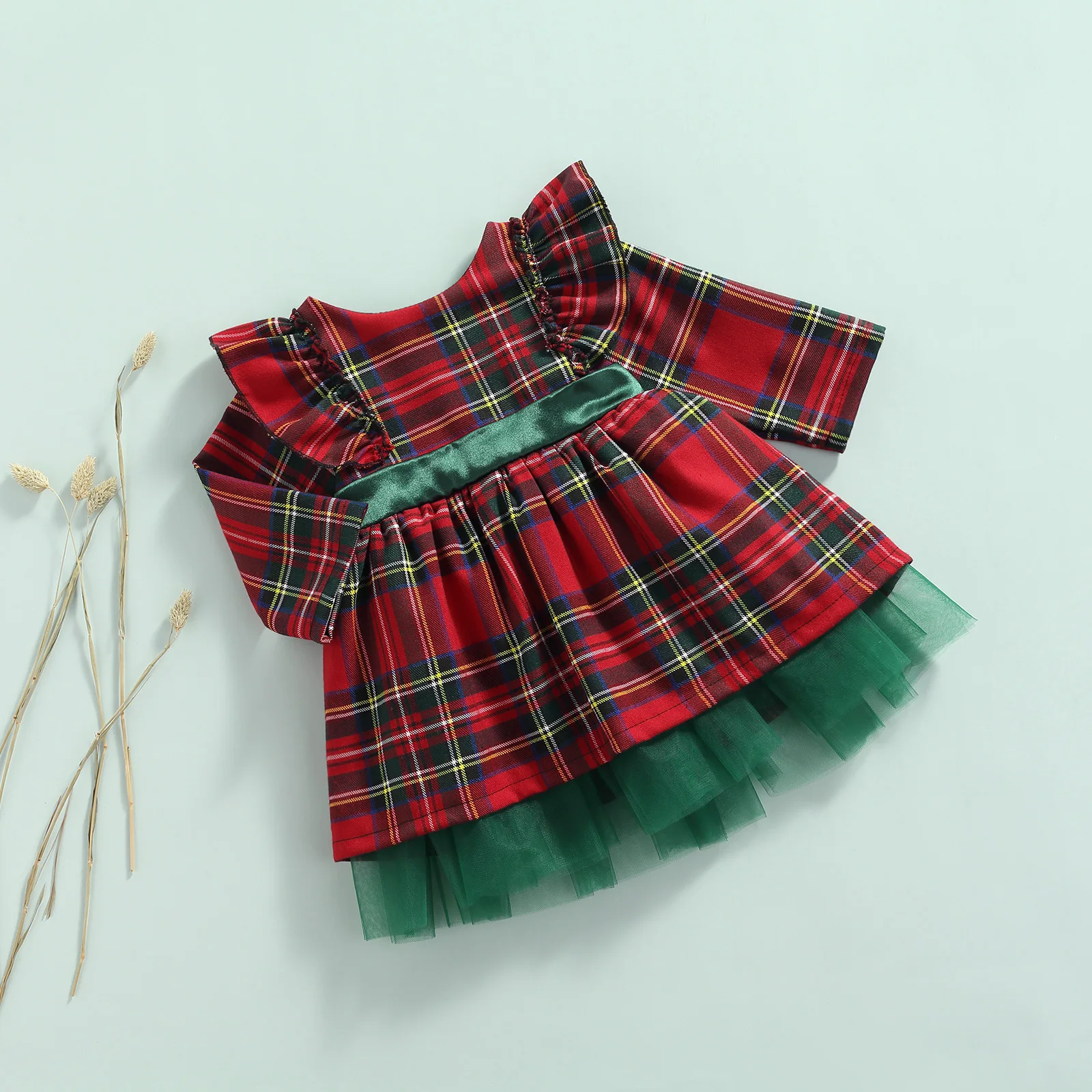 Ma&Baby 1-7Y 2024 Christmas Girls Red Dress Kid Toddler Girl Plaid Bow Tulle Tutu Party Dresses Children New Year Xmas Costumes