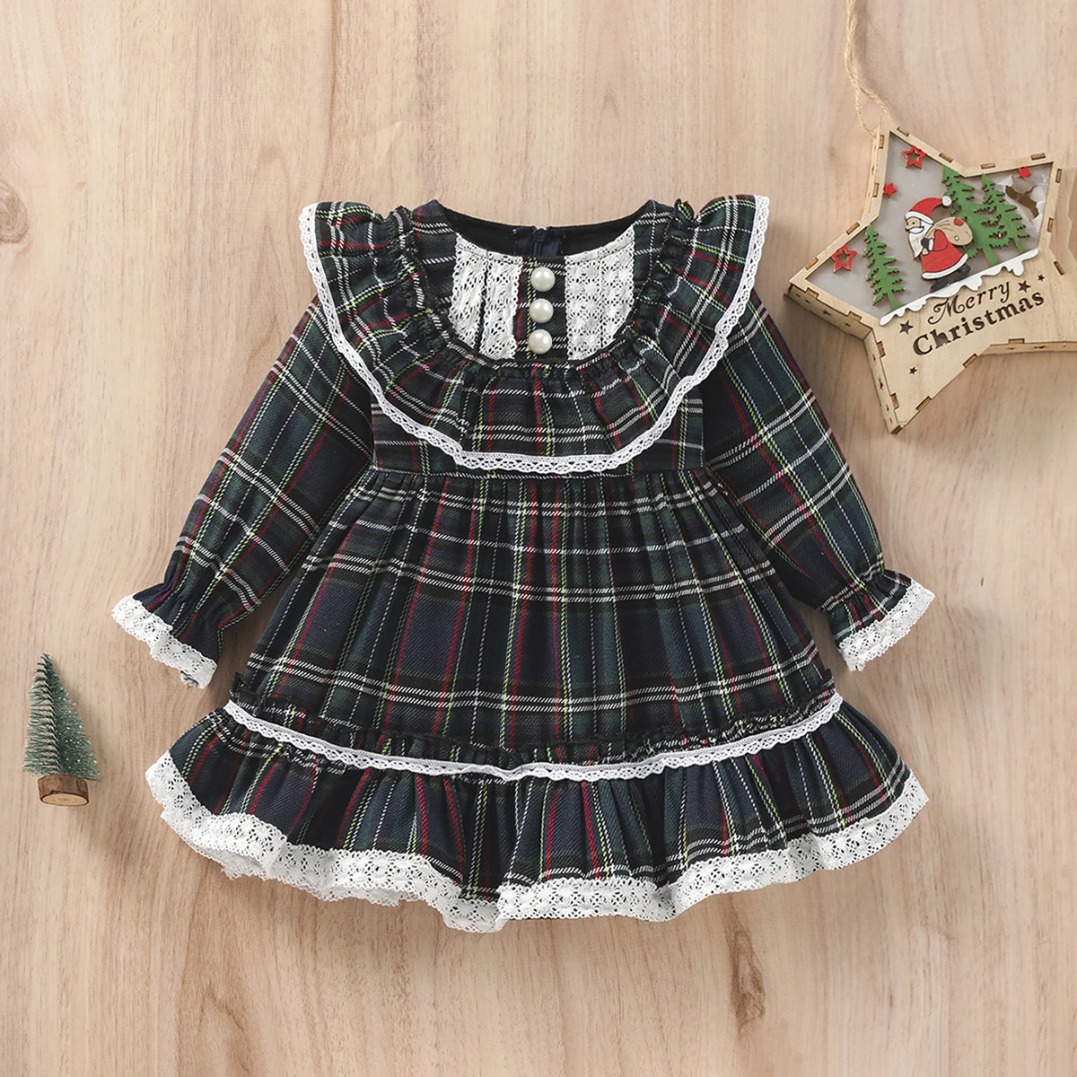 Ma&Baby 1-7Y 2024 Christmas Girls Red Dress Kid Toddler Girl Plaid Bow Tulle Tutu Party Dresses Children New Year Xmas Costumes