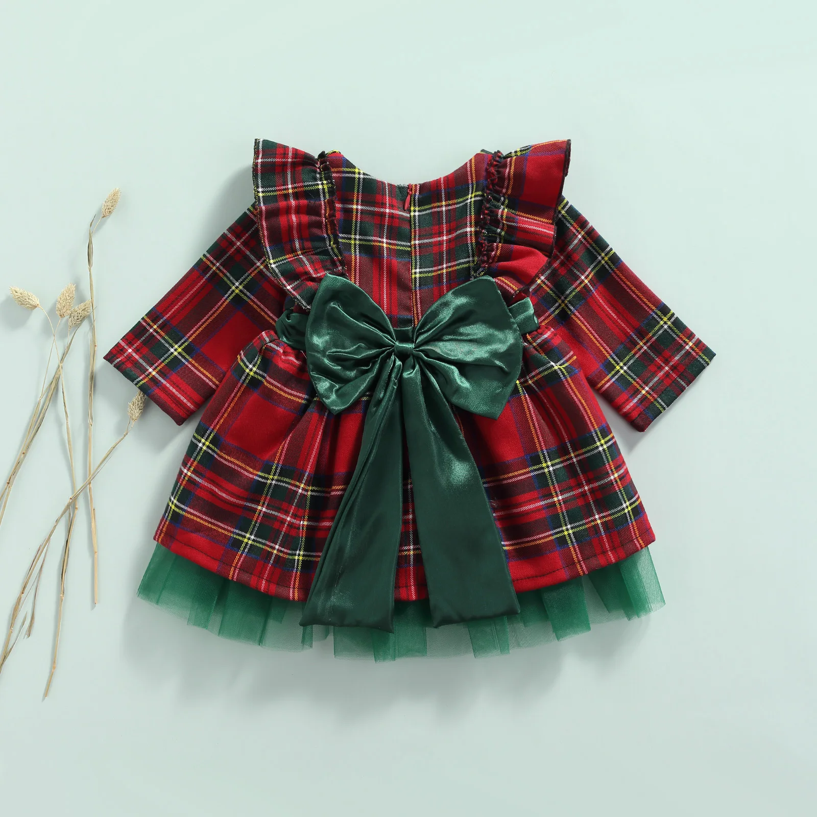 Ma&Baby 1-7Y 2024 Christmas Girls Red Dress Kid Toddler Girl Plaid Bow Tulle Tutu Party Dresses Children New Year Xmas Costumes