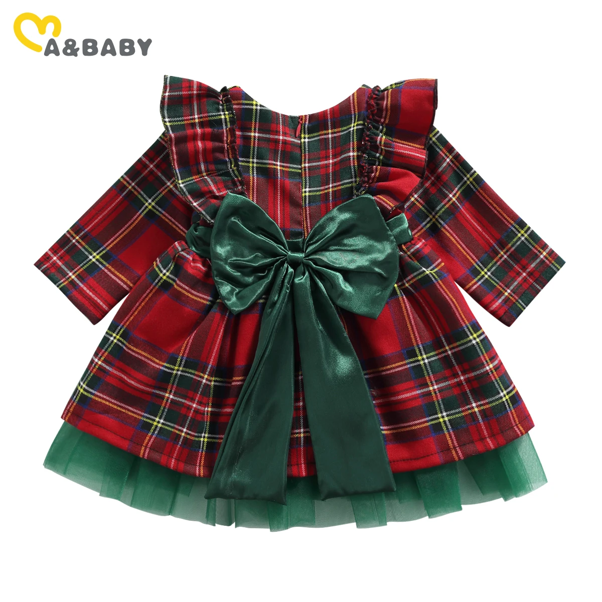 Ma&Baby 1-7Y 2024 Christmas Girls Red Dress Kid Toddler Girl Plaid Bow Tulle Tutu Party Dresses Children New Year Xmas Costumes