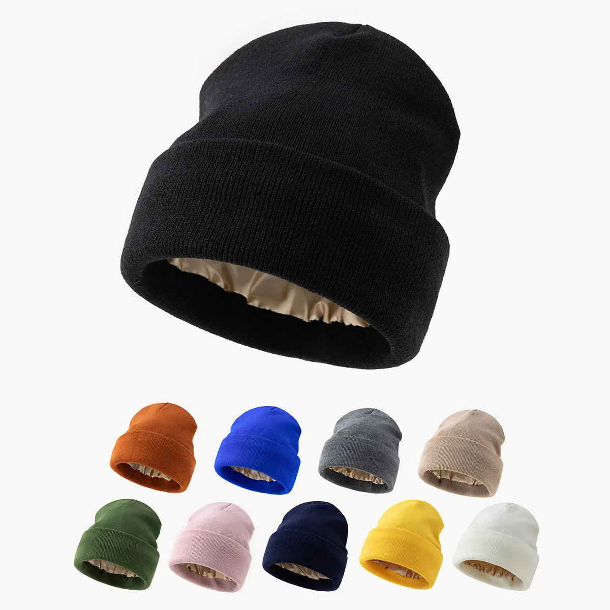 Unisex Satin Lined Knitting Beanie Hat For Women Mens Winter Silky Lining Warm Cuffed Skullies 2Layer Hair Cover Y2K HipHop Cap