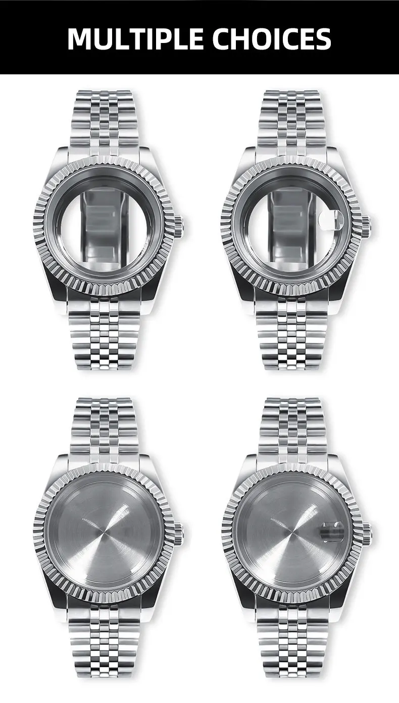 Neiton 36mm/39mm Sapphire Glass For Men Watch Case Fit NH36 NH34 NH35Movement FashionWaterproof Jubilee Stainless Steel